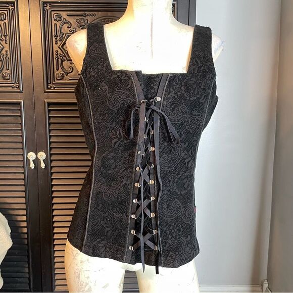 Tripp nyc Tops - Tripp NYC Vintage Corset Lace Up‎ Velvet Damask Bustier Top Goth Renaissance XL